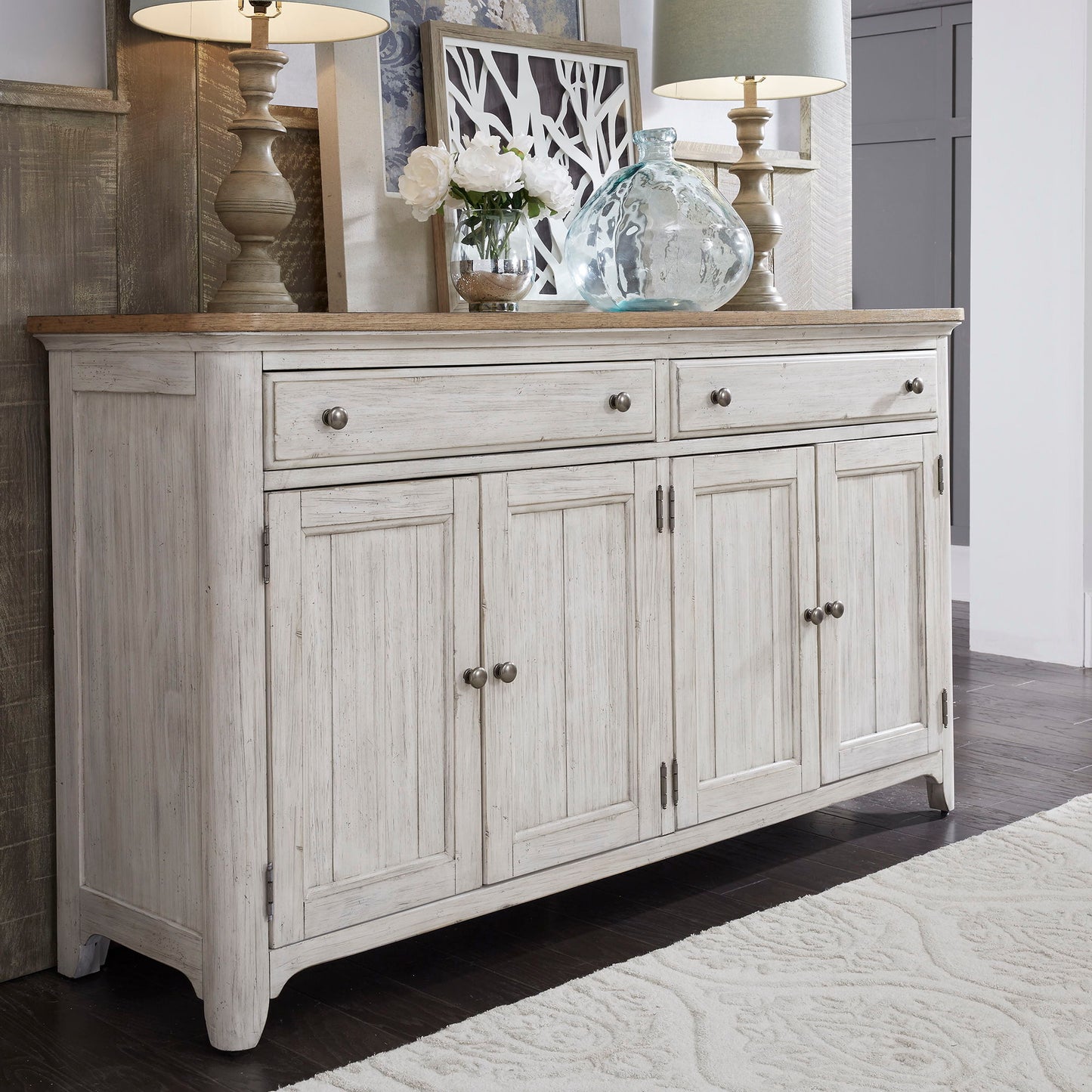 Farmhouse Reimagined - Server - Antique White / Chestnut Tops