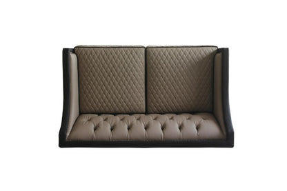 House Beatrice - Loveseat With 3 Pillows - Tan Synthetic Leather , Black Synthetic Leather & Charcoal