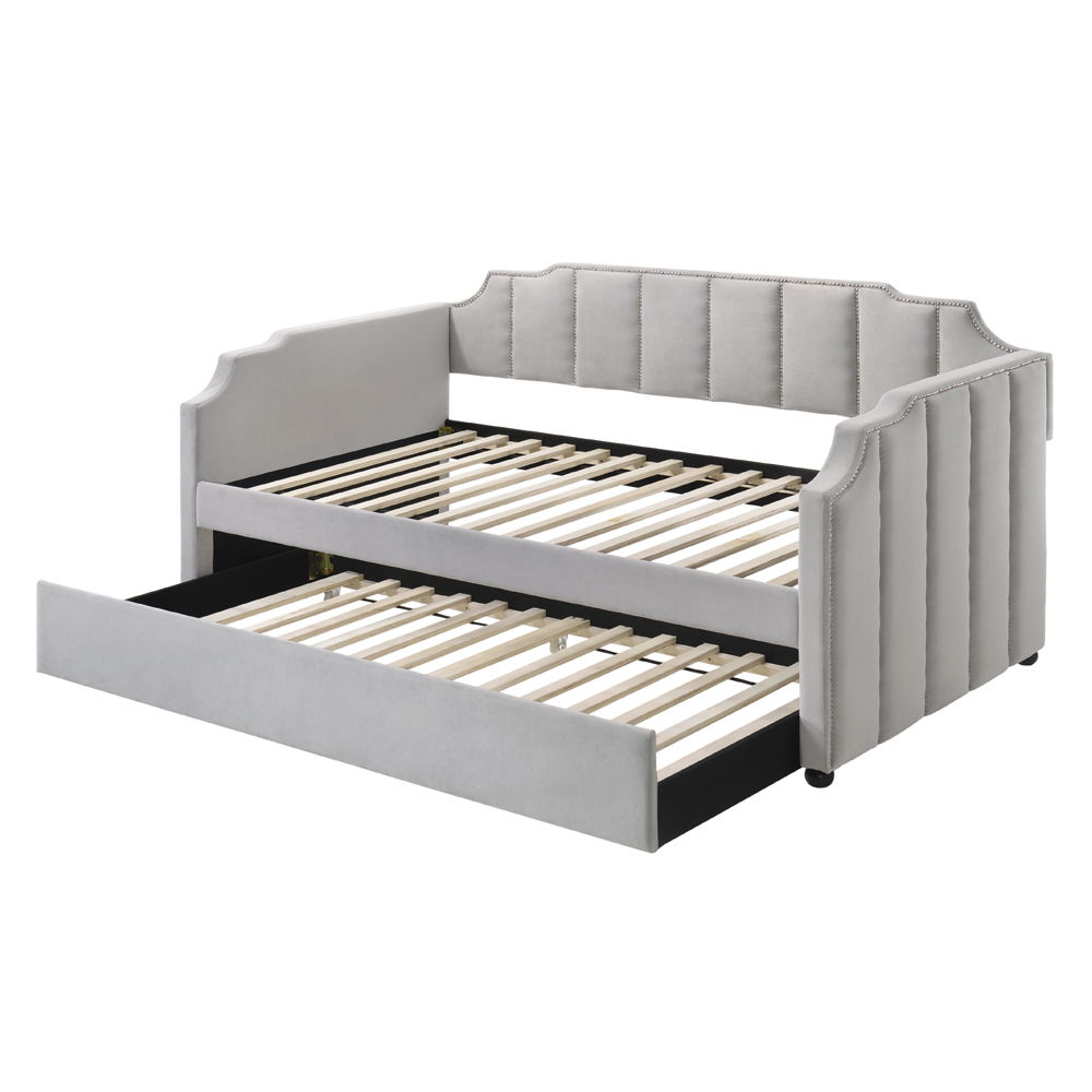 Peridot - Twin Daybed With Trundle - Dove Gray Velvet