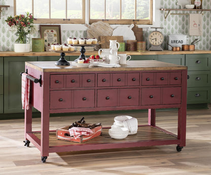 Vintage Market - Kitchen Island 6 Drawer With Casters