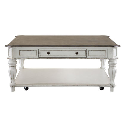 Magnolia Manor - Oversized Square Cocktail Table - Antique White