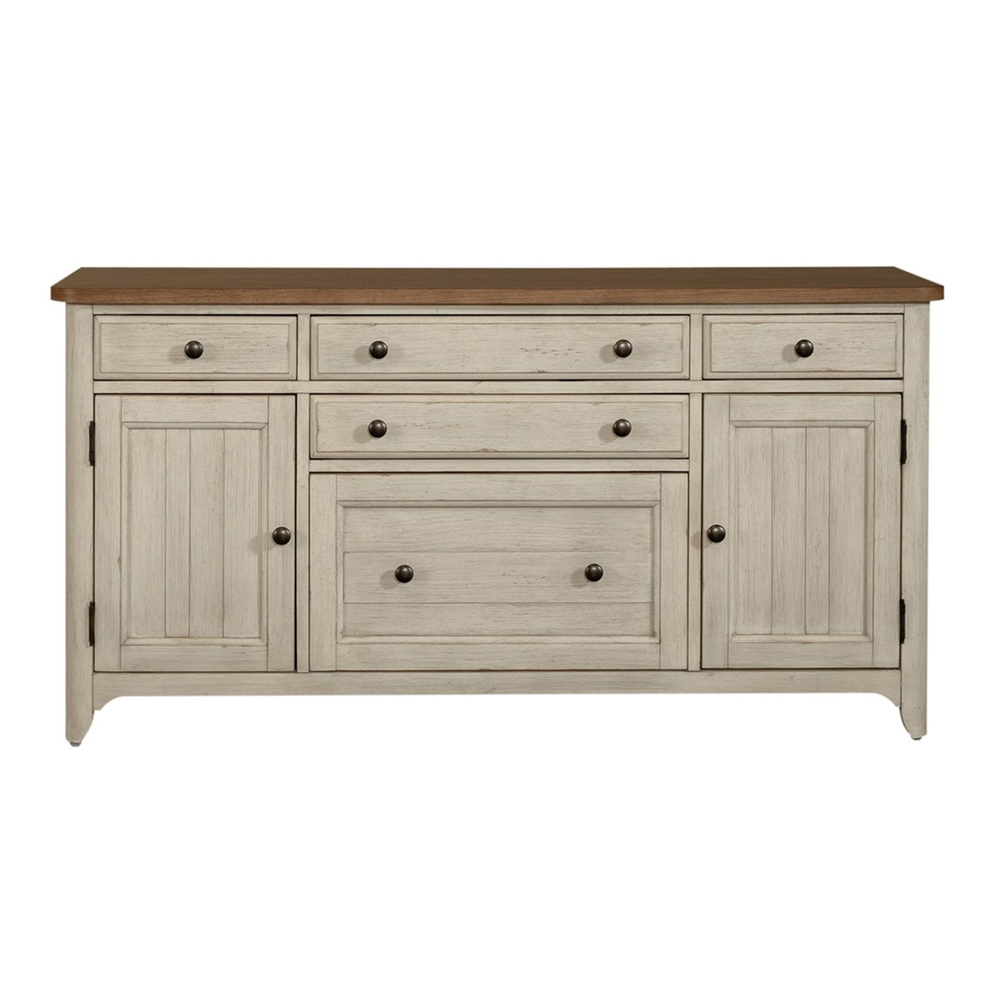 Farmhouse Reimagined - Door Credenza - Antique White / Chestnut Tops