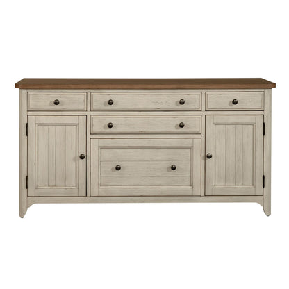 Farmhouse Reimagined - Door Credenza - Antique White / Chestnut Tops