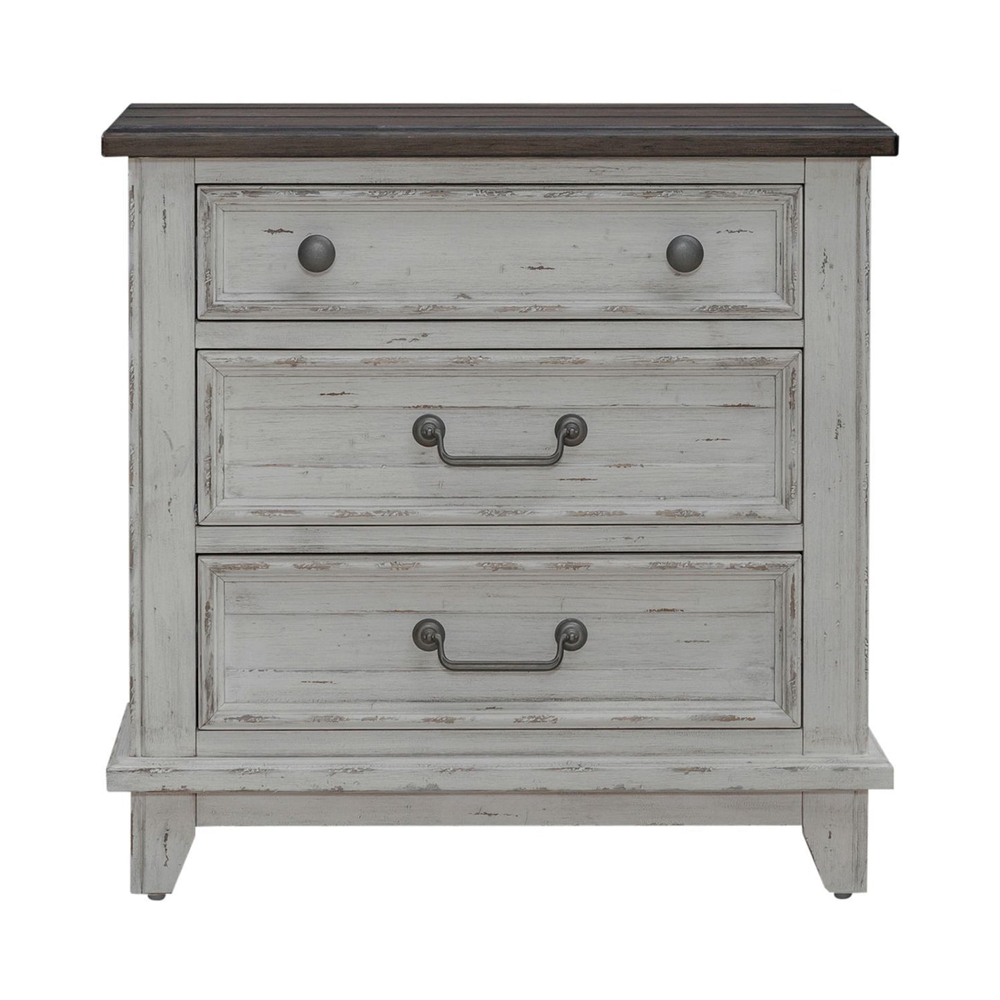 River Place - 3 Drawer Nightstand With Charging Station - Riverstone White & Tobacco