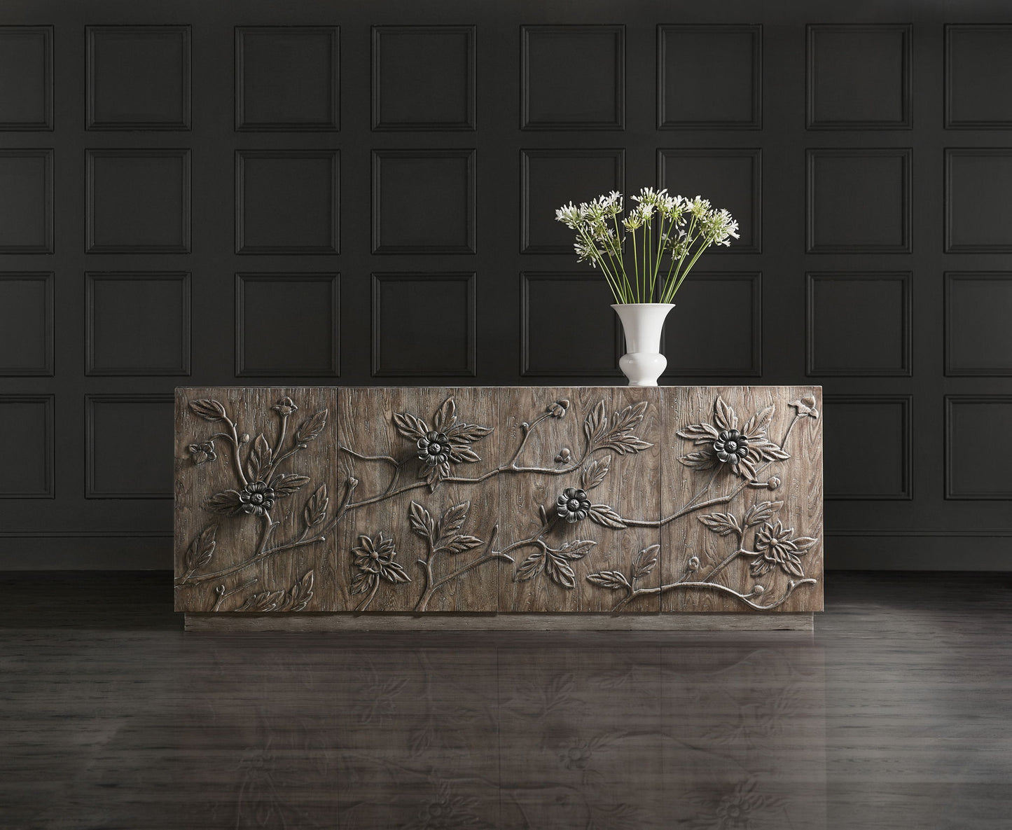 Melange - Florence 4-Door Credenza - Dark Gray