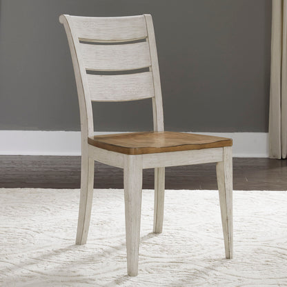 Farmhouse Reimagined - Ladder Back Side Chair - Antique White / Chestnut Tops