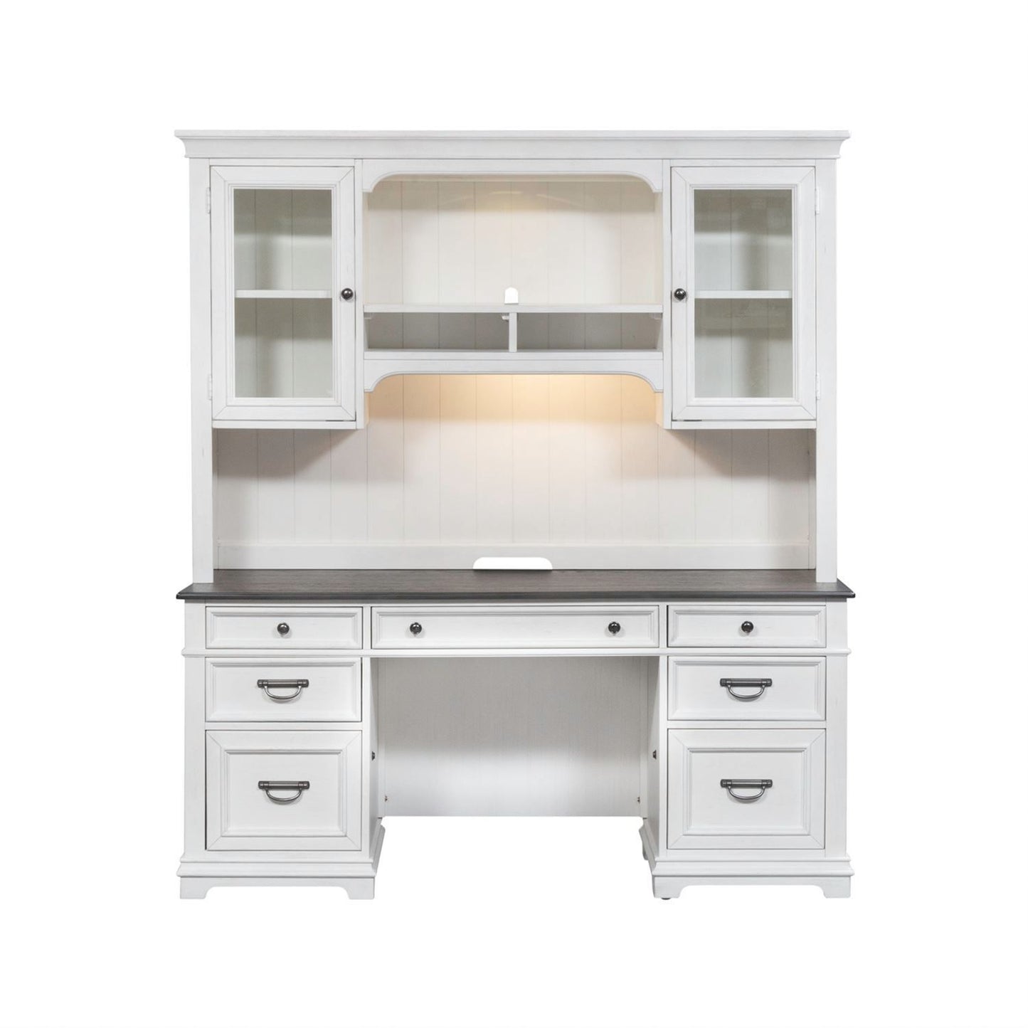 Allyson Park - Credenza & Hutch - Wirebrushed White / Charcoal