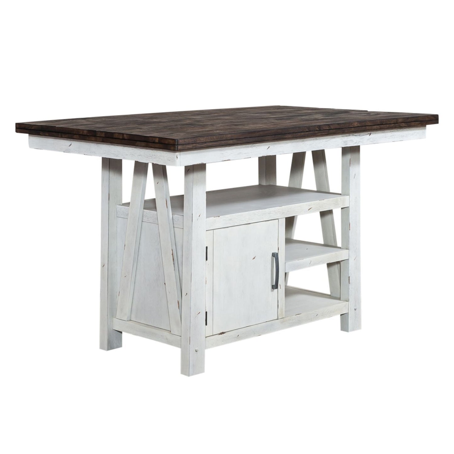 Farmhouse - 5 Piece Gathering Table Set - Two Tone White / Wood Tone