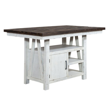 Farmhouse - 5 Piece Gathering Table Set - Two Tone White / Wood Tone