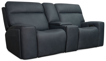 MS - Riverton Power Gliding Console Loveseat With Power Headrest And Lumbar - Black