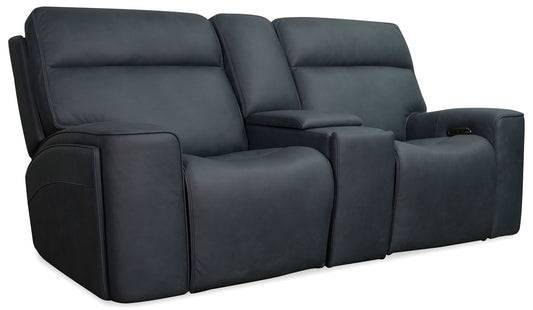 MS - Riverton Power Gliding Console Loveseat With Power Headrest And Lumbar - Black