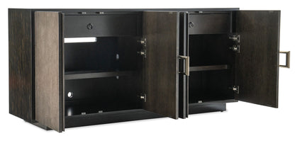 Melange - Asher Four Door Entertainment Credenza - Dark Brown / Dark Gray