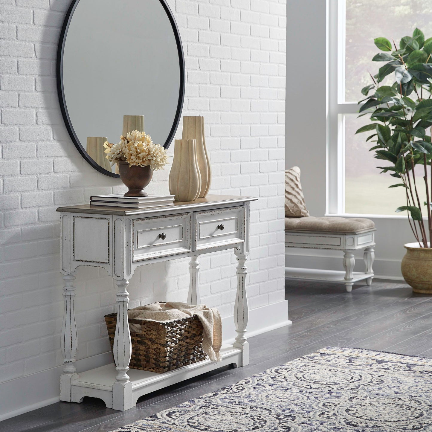 Magnolia Manor - Hall Console Bottom With Shelf For Display & Storage - Antique White