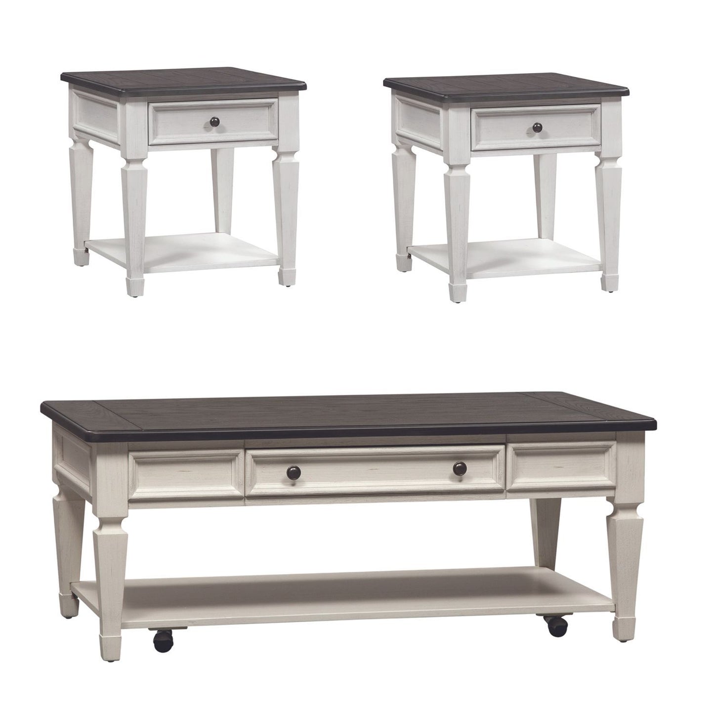 Allyson Park - 3 Piece Table Set - Wirebrushed White / Charcoal