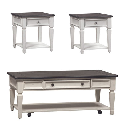 Allyson Park - 3 Piece Table Set - Wirebrushed White / Charcoal