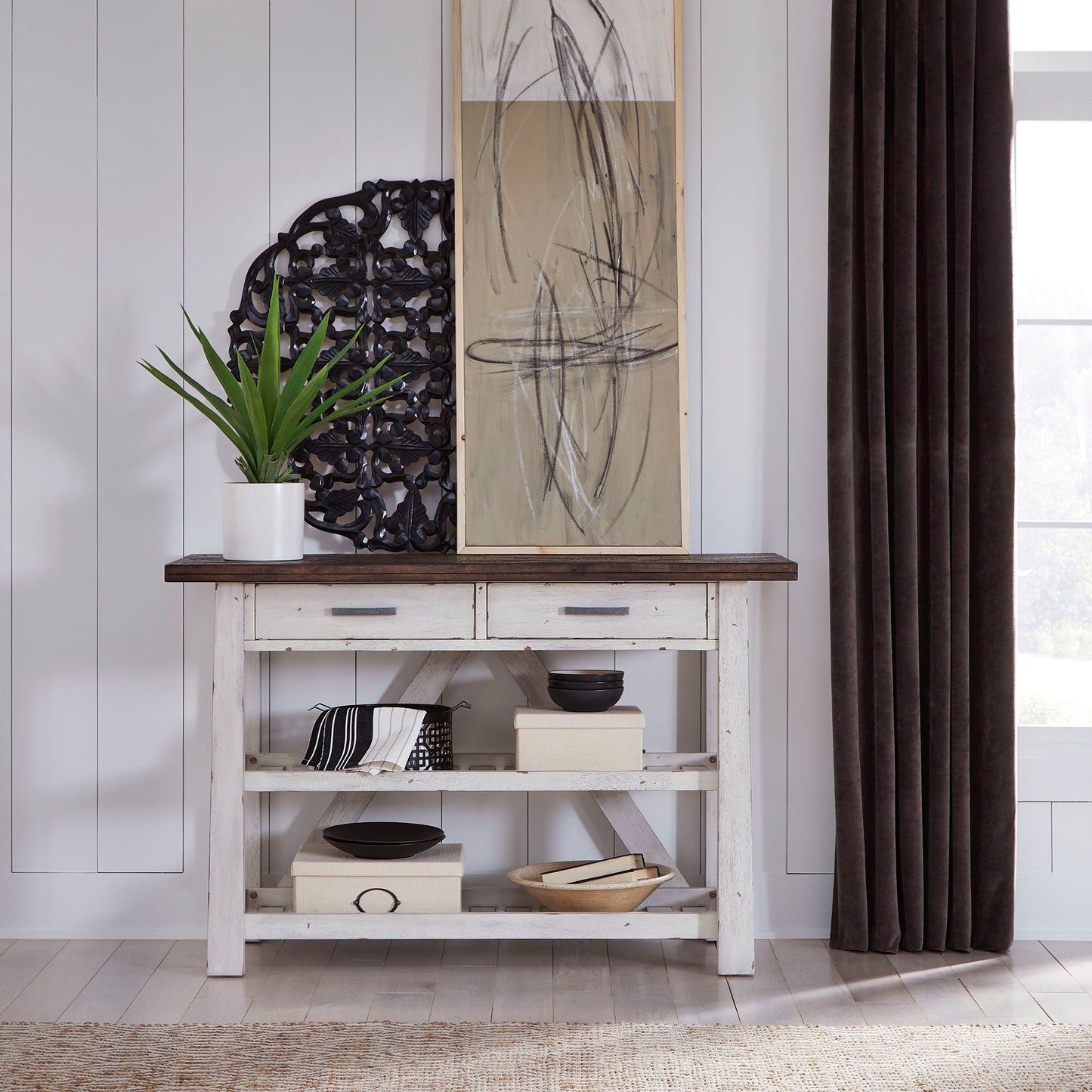 Farmhouse - Server - Two Tone White / Wood Tone
