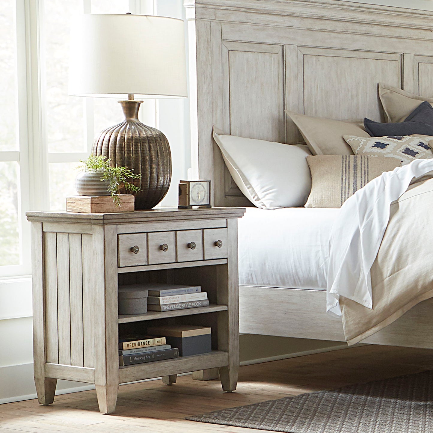Heartland - 1 Drawer Nightstand With Charging Station - Antique White / Tobacco Tops