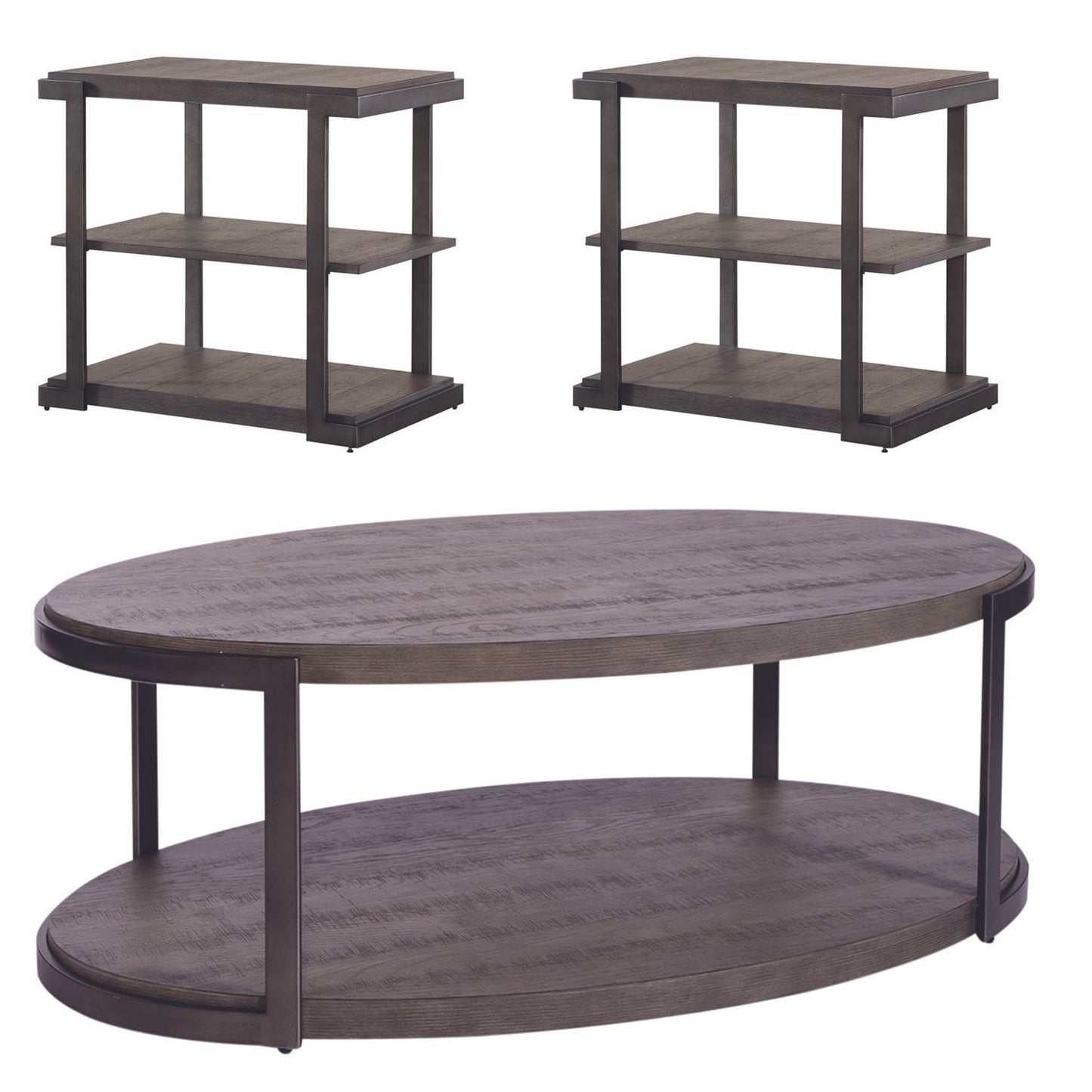 Modern View - 3 Piece Table Set (1 Oval Cocktail Table 2 End Tables) - Gauntlet Gray