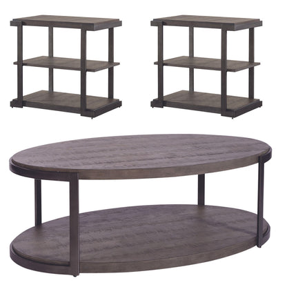 Modern View - 3 Piece Table Set (1 Oval Cocktail Table 2 End Tables) - Gauntlet Gray
