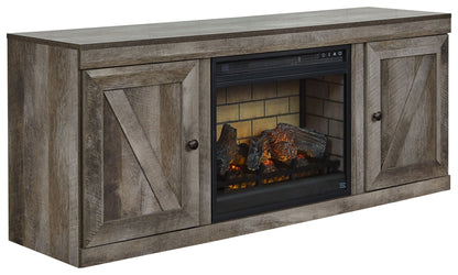 Wynnlow - TV Stand With Faux Firebrick Fireplace Insert - Gray