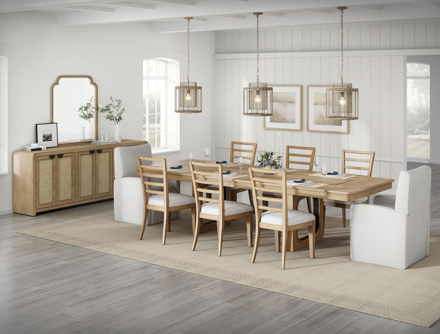 Escape - Dining Table With Extensions - Glazed Natural Oak / Black Metal Trim