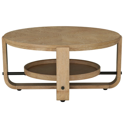 Escape - 3 Piece Occasional Table Set - Glazed Natural Oak / Black Metal Trim