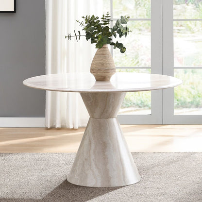Ogin - Round Dining Table - Marble Print & Natural
