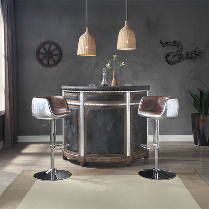 Rahma - Bar Table - Antique Ebony Top Grain Leather & Aluminum