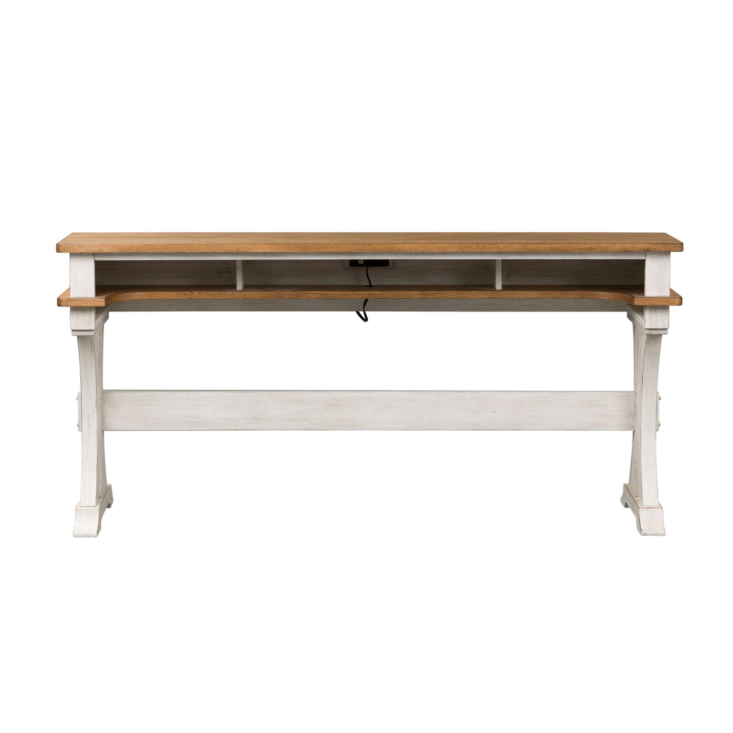 Farmhouse Reimagined - Console Bar Table - Antique White / Chestnut Tops