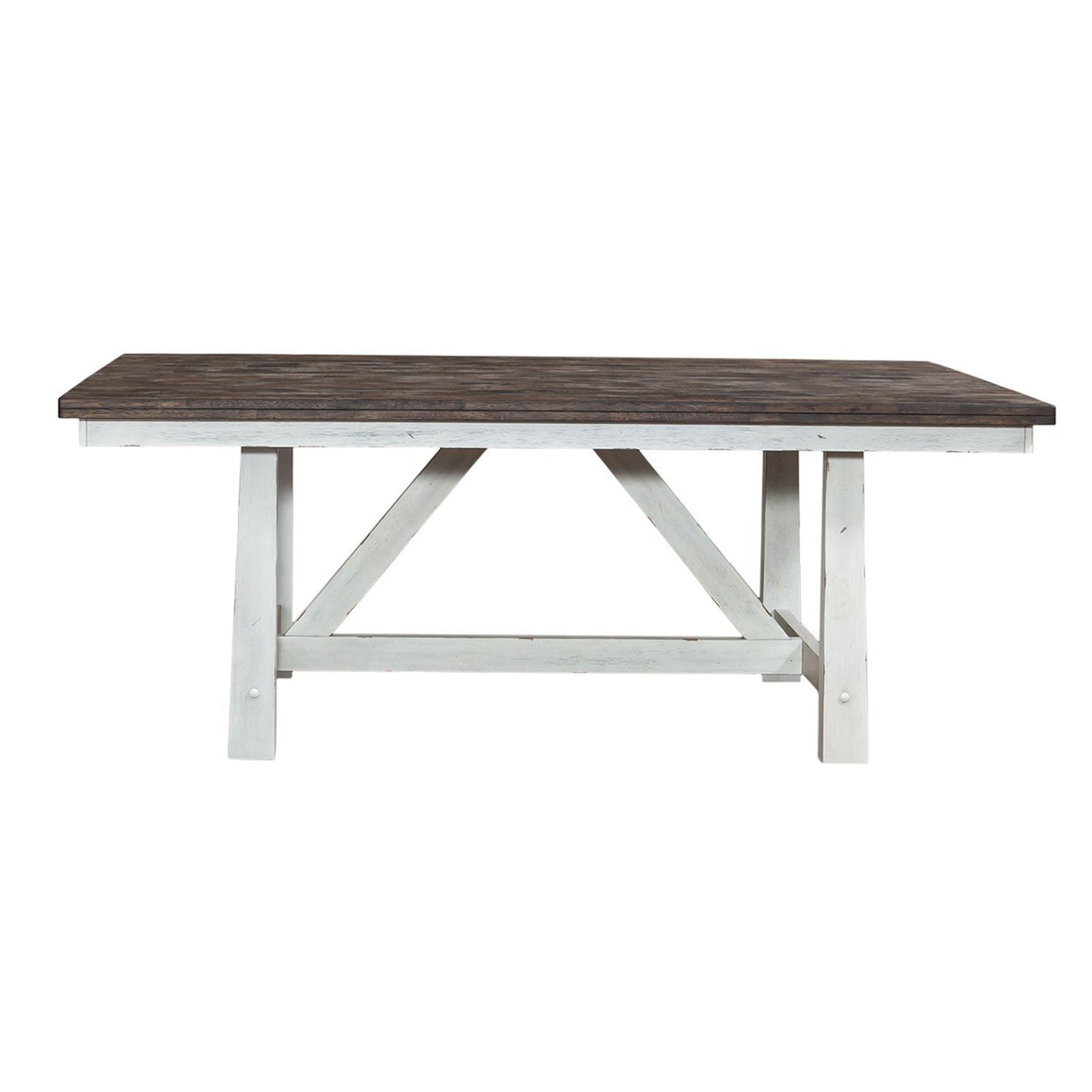 Farmhouse - Fixed Top Trestle Table - Two Tone White / Wood Tone