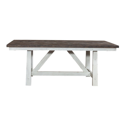 Farmhouse - Fixed Top Trestle Table - Two Tone White / Wood Tone