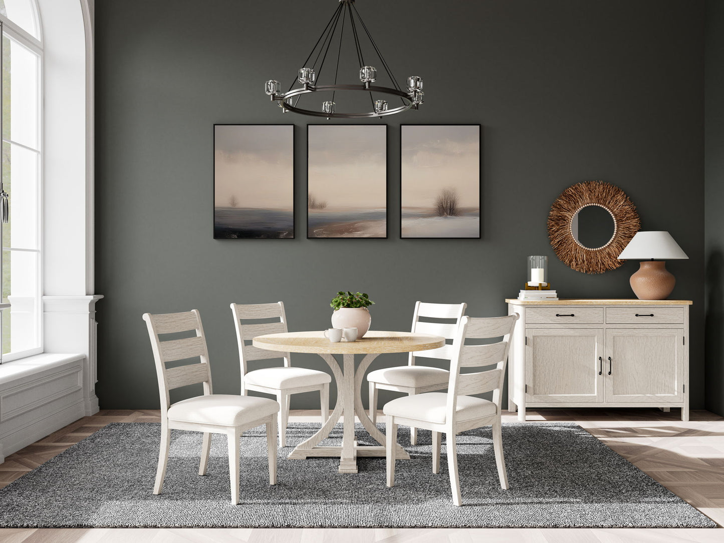 Glenndale - Round Dining Table - Aged White / Wheat