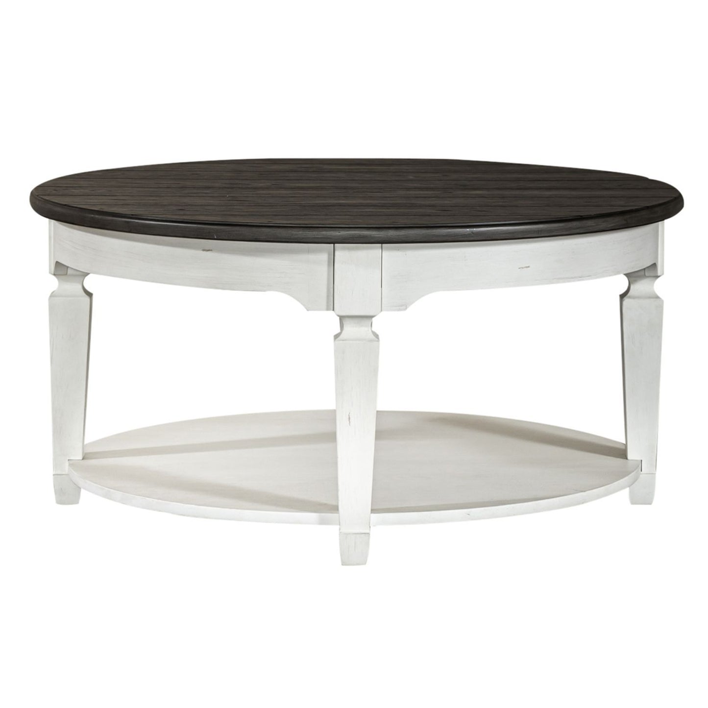 Allyson Park - Round Cocktail Table - Wirebrushed White / Charcoal