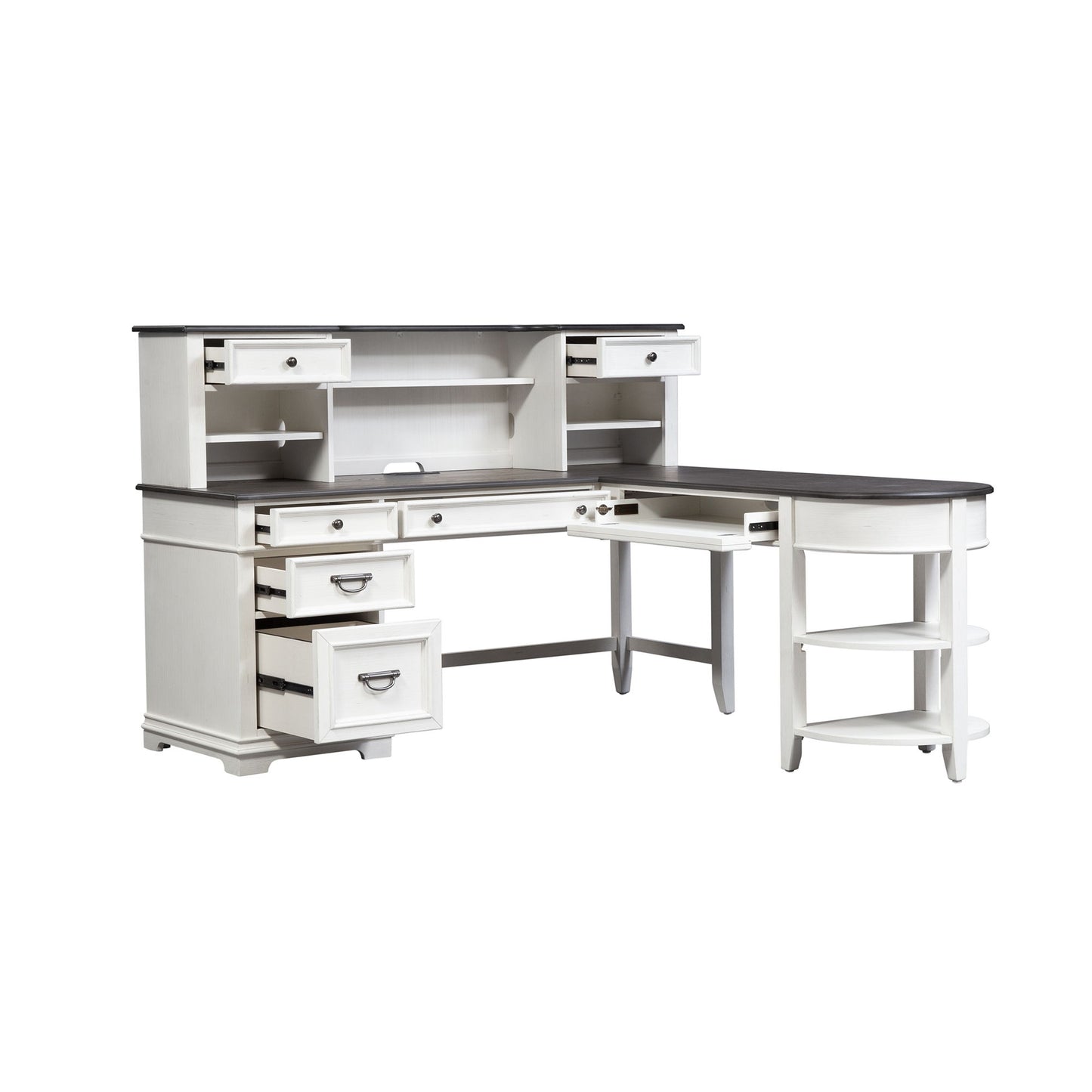 Allyson Park - L Shaped Desk With Hutch - Wirebrushed White / Charcoal