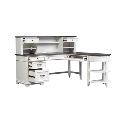Allyson Park - L Shaped Desk With Hutch - Wirebrushed White / Charcoal
