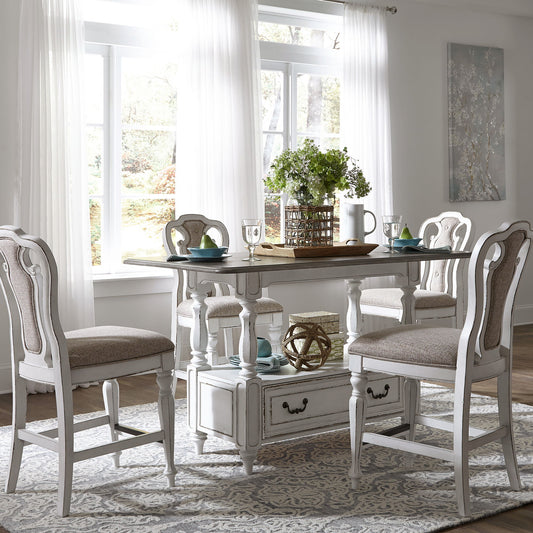 Magnolia Manor - 5 Piece Gathering Table Set - Antique White / Dark Brown