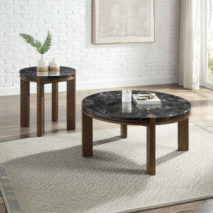 Estella - End Table With Natural Marble Top - Black Top & Walnut