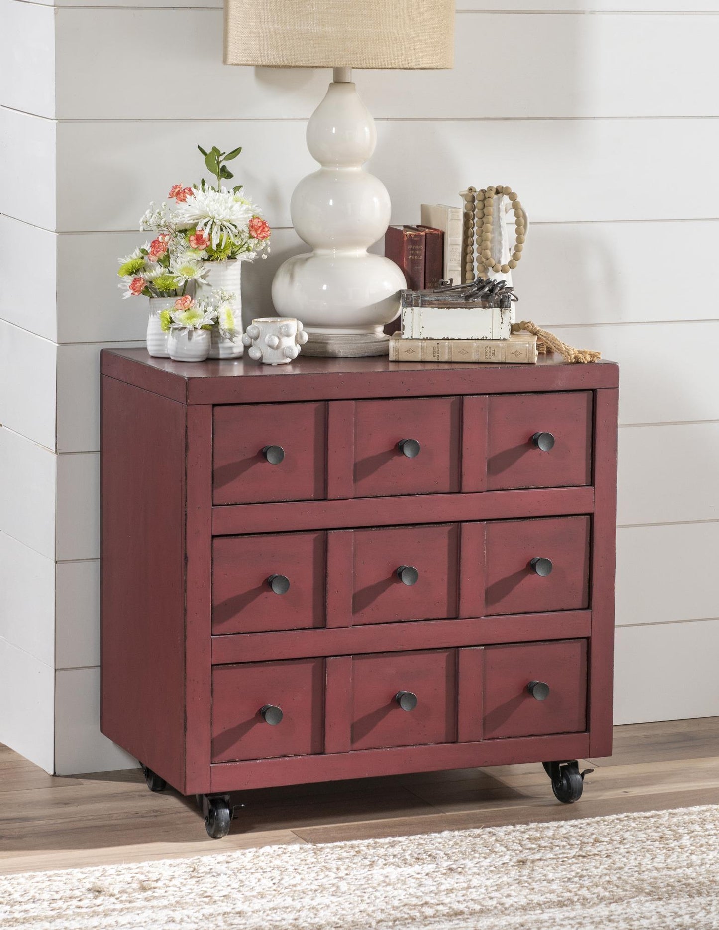 Vintage Market - Nightstand 3 Drawer With Casters