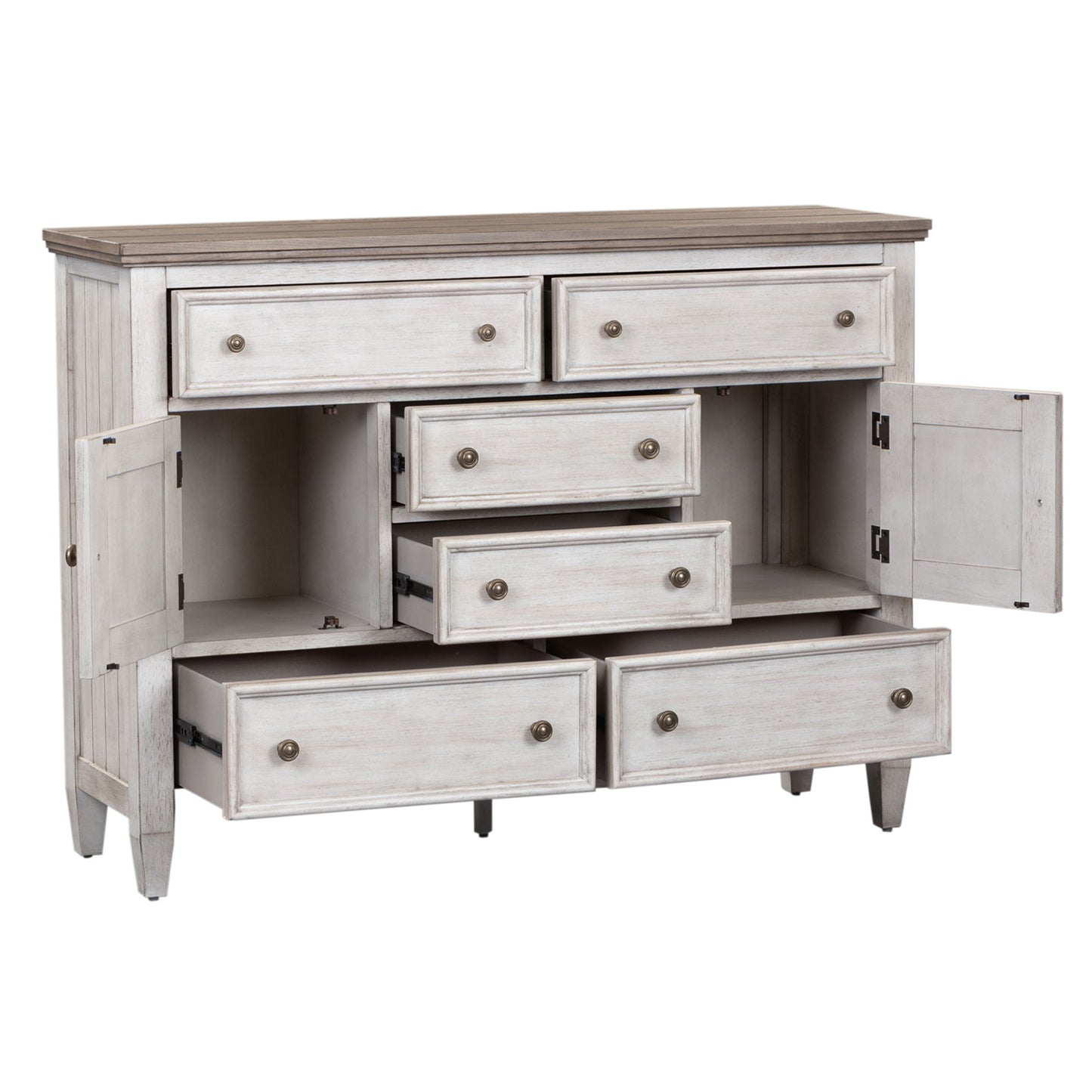 Heartland - 2 Door 6 Drawer Chesser - Antique White / Tobacco Tops