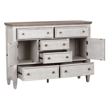 Heartland - 2 Door 6 Drawer Chesser - Antique White / Tobacco Tops