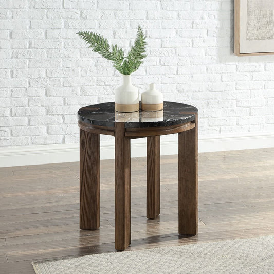 Estella - End Table With Natural Marble Top - Black Top & Walnut