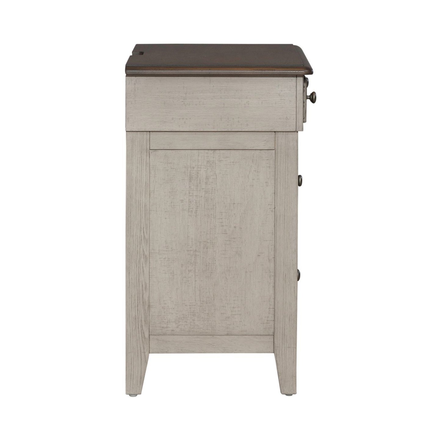 Ivy Hollow - 3 Drawer Bedside Chest With Charging Station - Weathered Linen / Dusty Taupe