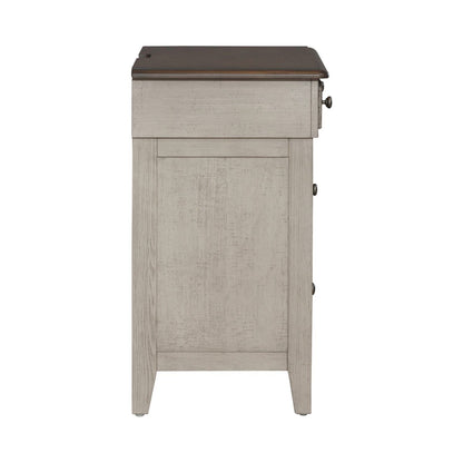 Ivy Hollow - 3 Drawer Bedside Chest With Charging Station - Weathered Linen / Dusty Taupe