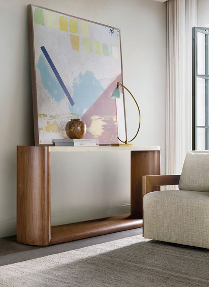 Eleana - Marble Top Console Table - Medium Wood / Beige
