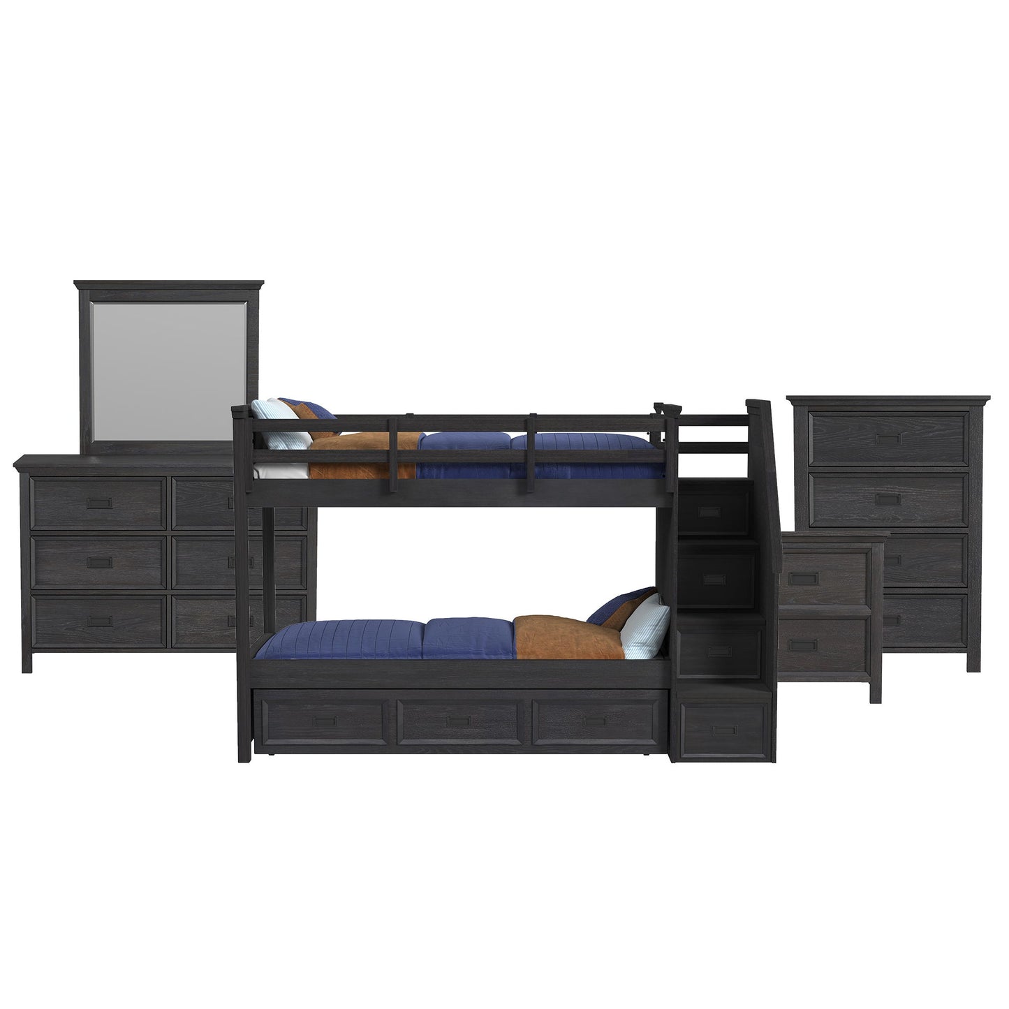 Hampton Kids - Bunk With Staircase And Trundle Bedroom Set