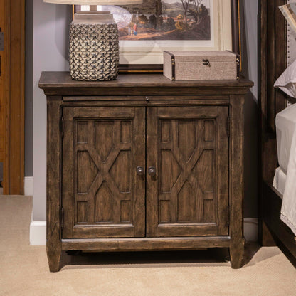 Paradise Valley - 2 Door Bedside Chest With Charging Station - Saddle Brown