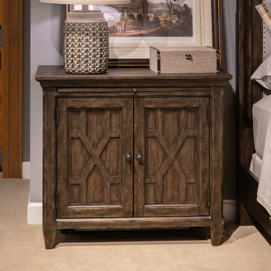 Paradise Valley - 2 Door Bedside Chest With Charging Station - Saddle Brown