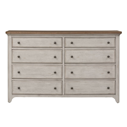 Farmhouse Reimagined - 8 Drawer Dresser - Antique White / Chestnut Tops