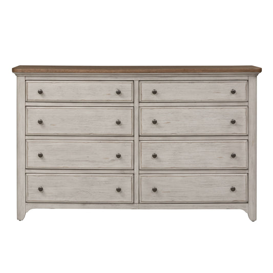 Farmhouse Reimagined - 8 Drawer Dresser - Antique White / Chestnut Tops
