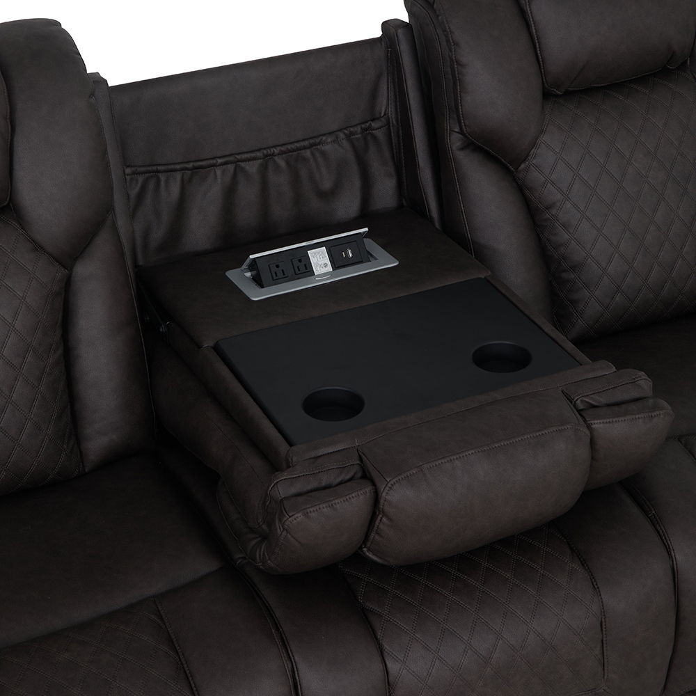 Wendell - Power Motion Sofa With Dropdown Table, Storage, USB & LED - Dark Gray